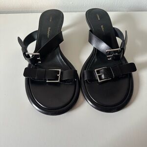 Proenza Schouler Black Sandals with Silver Buckles